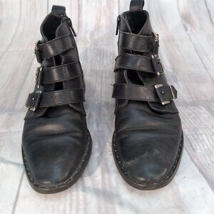 Black Leather Multi-Strap Buckle Ankle Boots – Made in Portugal – Size 36 (US 6)